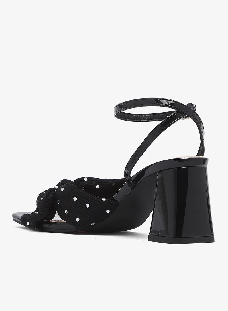 Glamorous BLACK Embellished Bow Block Heel Sandals for Women | Best Price UAE